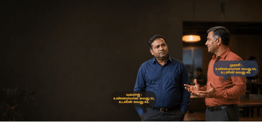 யுவராஜ் உண்மை வயது 32 உடல் வயது 44. முரளி உண்மை வயது 52 உடல் வயது 48.